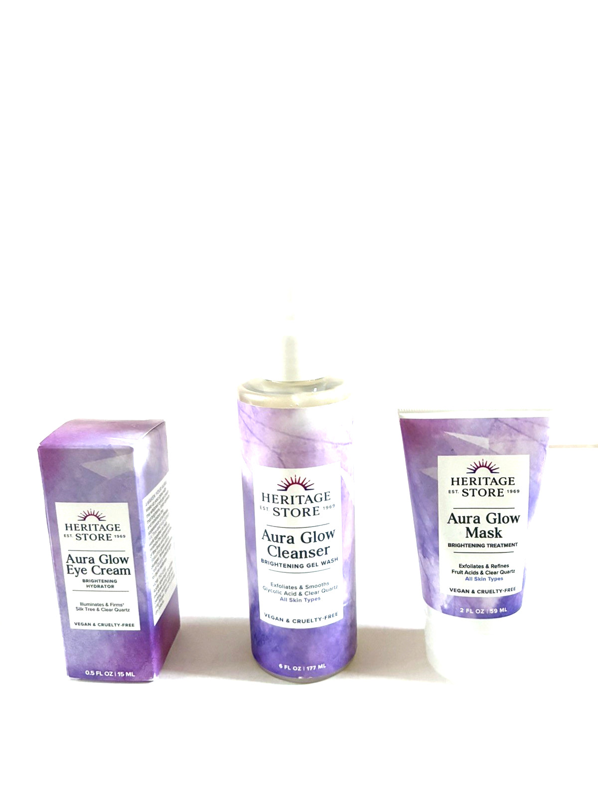 Heritage Store Aura Glow Skincare Set Cleanser Mask Eye Cream Vegan Cruelty Free