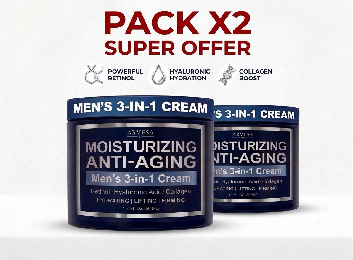 Pack x2 Arvesa Men’s 3-in-1 Moisturizing Anti-Aging Cream Retinol Collagen 50ml