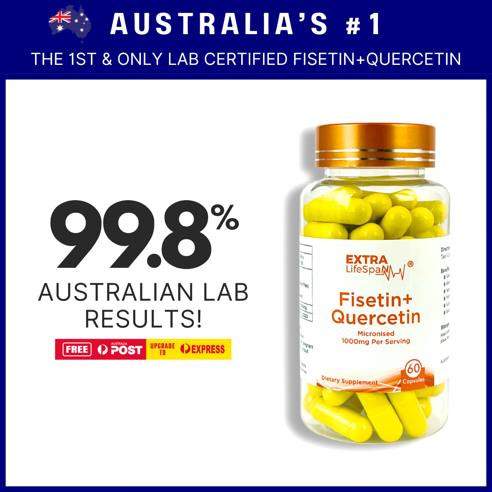 Fisetin Quercetin Australia 99.8% AU Lab Certified 500mg x60 Capsules Supplement