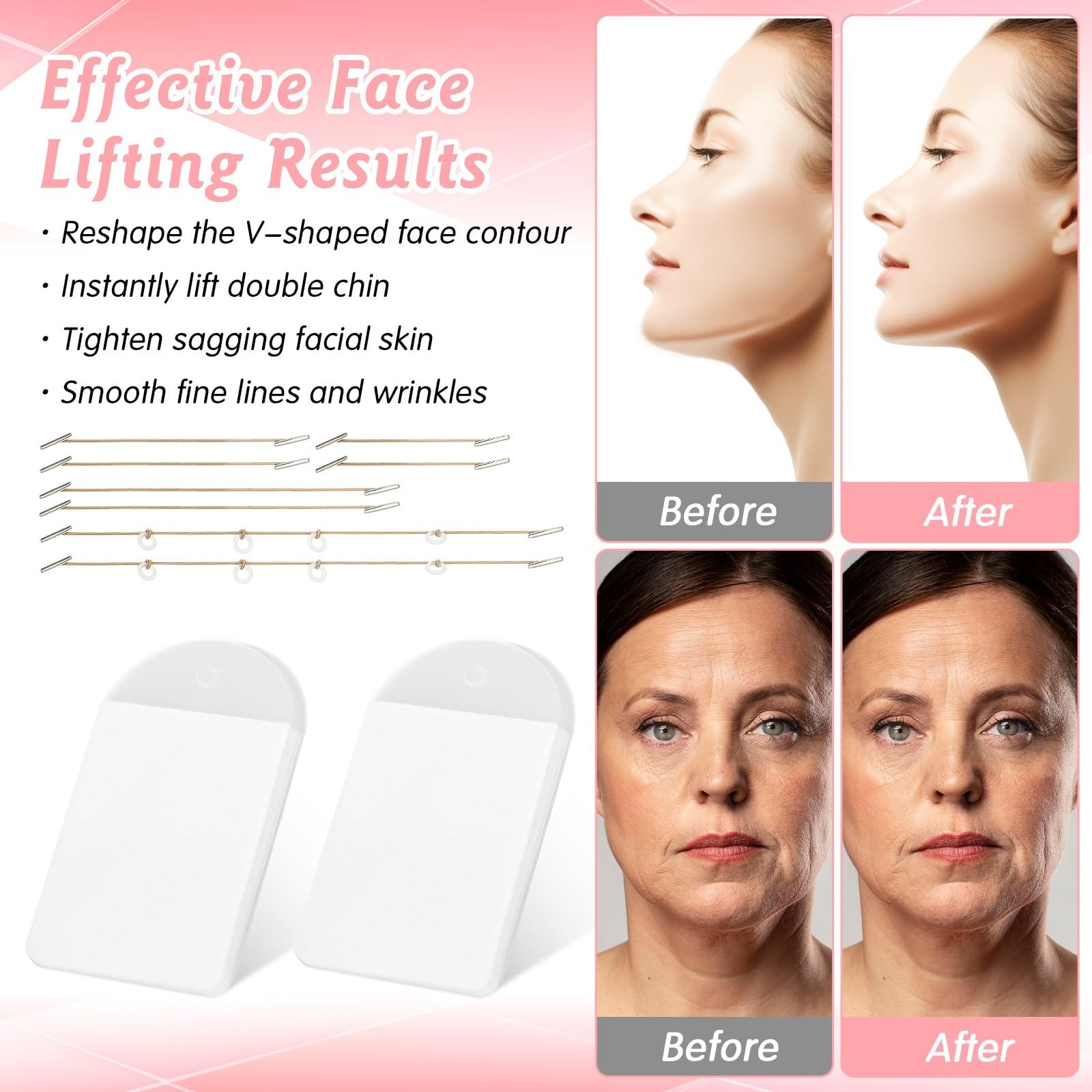 60pcs Face Lift Tape Invisible Instant Lifting with 8 Strings for Wrinkles USNEW