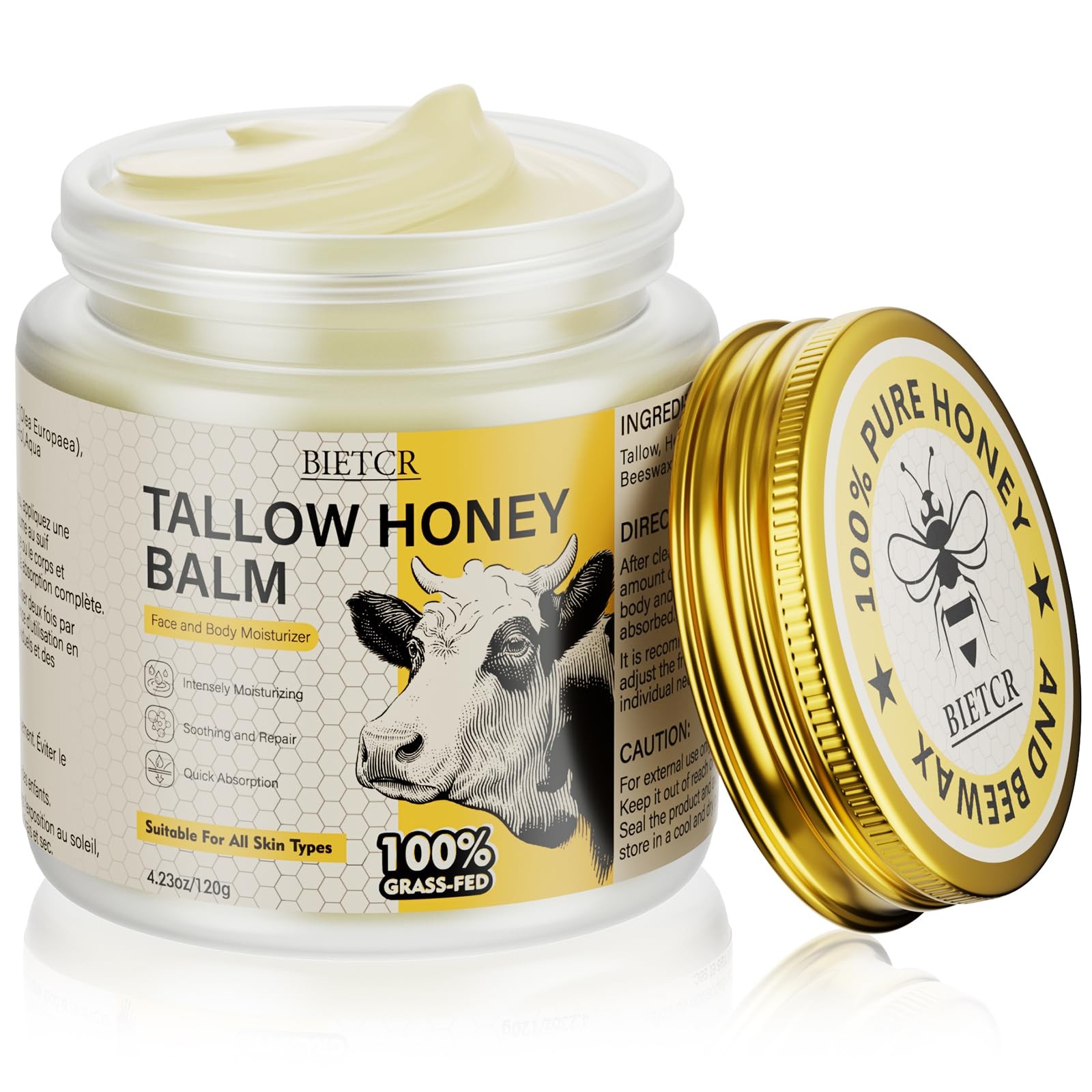 Organic Grass-Fed Beef Tallow for Skin,Body,Tallow Face Moisturizer for Eczem…