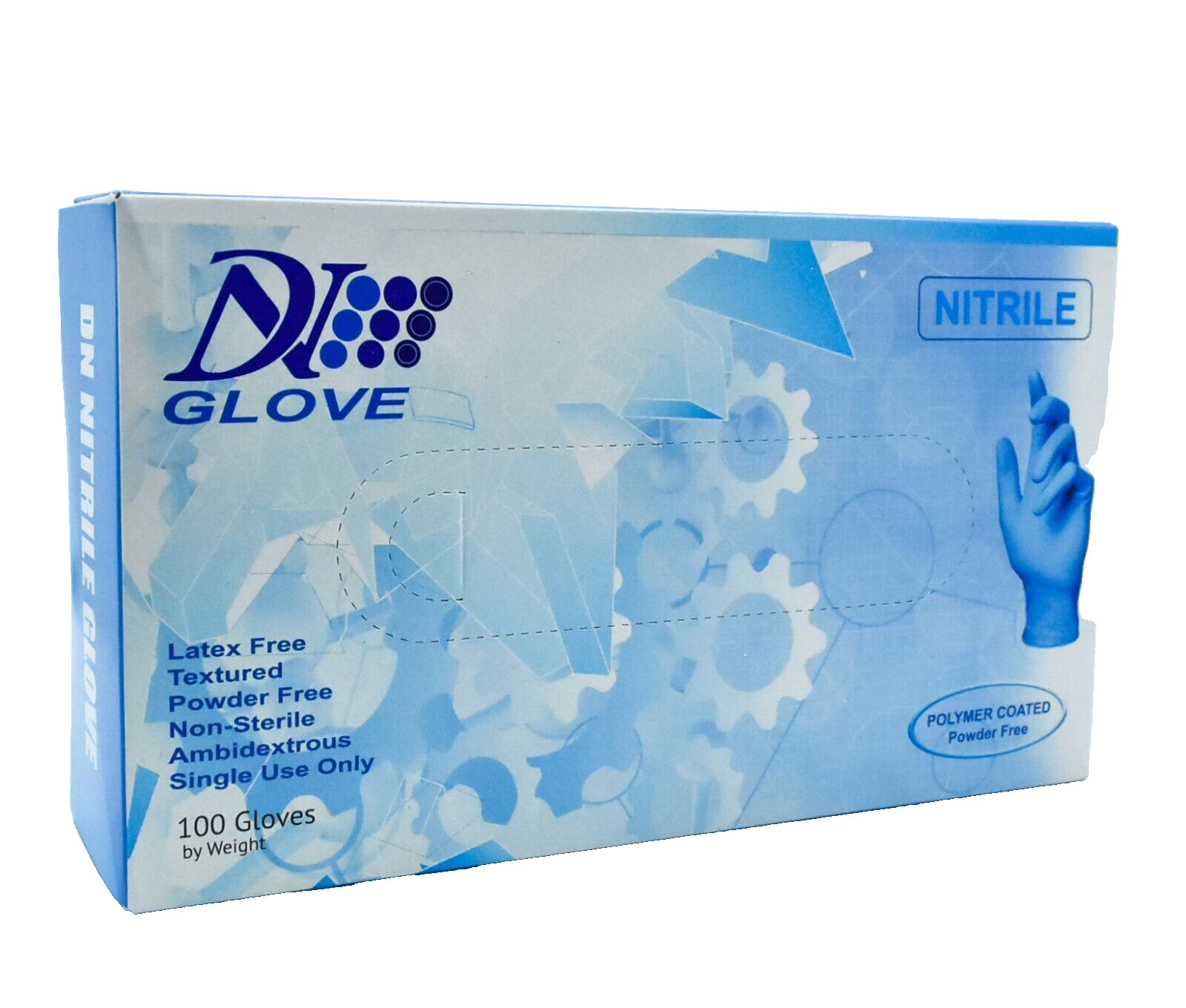 DN Nitrile Exam Gloves Polymer Coated Powder Free (100pcsX10 pack) Size L