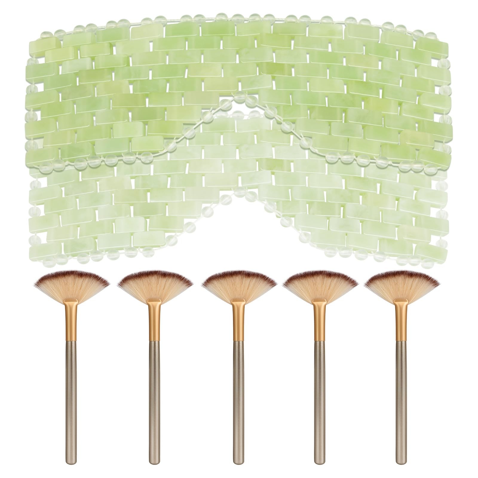 2Pcs Jade Eye Mask & 5 Pieces Facial Fan Mask Brush, Jade Facial Cooling Mask…