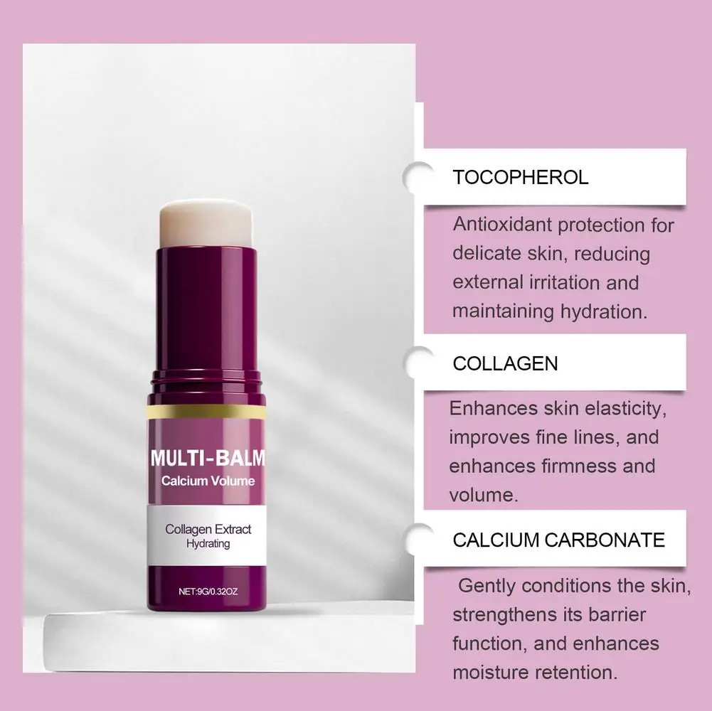 Calcium Collagen Moisturizing Balm Stick Face Eye Neck Hydrating Cream 9g