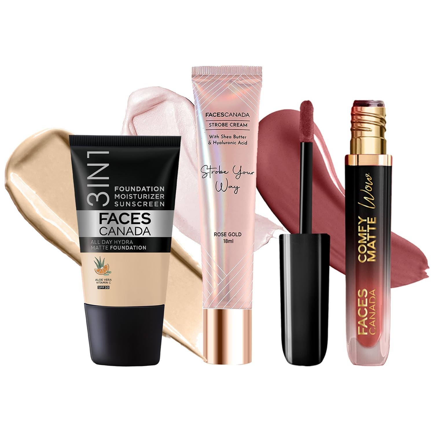 FACES CANADA Celeb Glow Combo Strobe Cream Foundation Lipstick Set Pack of 3