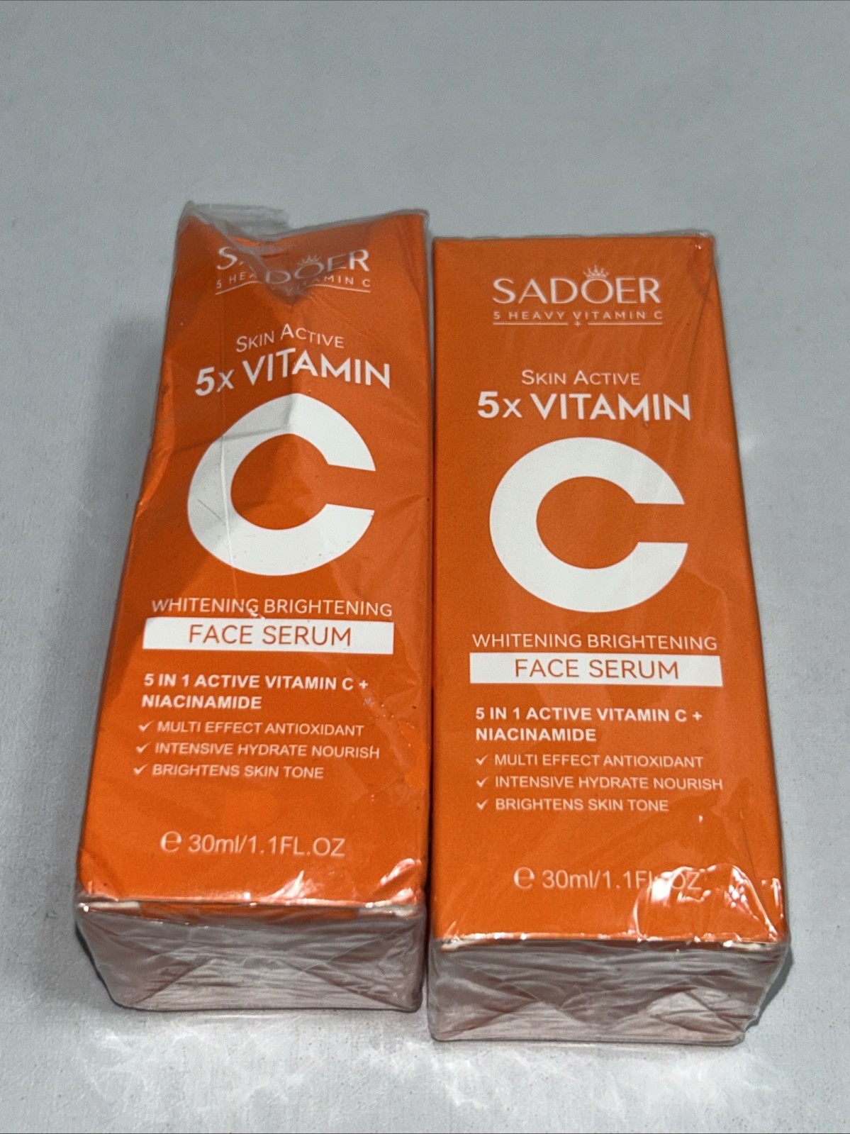 2 Sealed Sadoer 5x Vitamin Face Serum, 1 Fl Oz Each, Damaged Boxes
