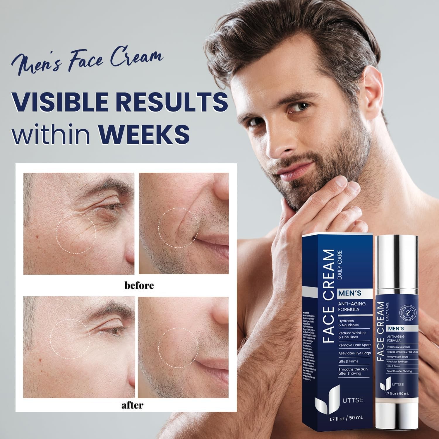 Uttse 6-in-1 Mens Face Moisturizer Face Cream for Men – Reduce the Look of Ey…