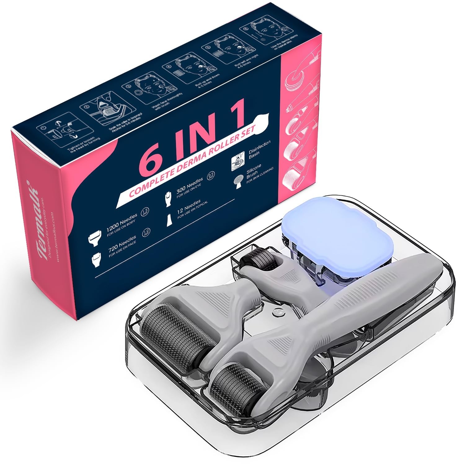 6-in-1 Derma Roller Kit with Disinfection Basin – Professional Microneedle Rolle