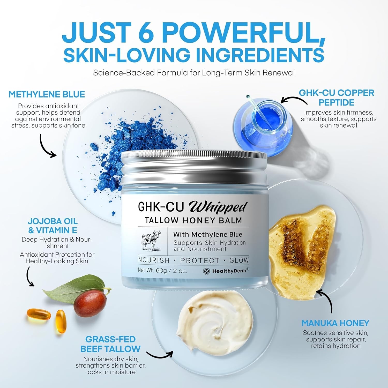 HealthyDerm Copper Peptides GHK-Cu Beef Tallow for Skin Blue Balm with Methyl…