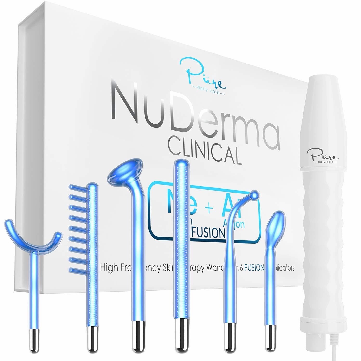 Pure NuDerma Clinical Neon/Argon High Frequency Skin Therapy Wand with 6
