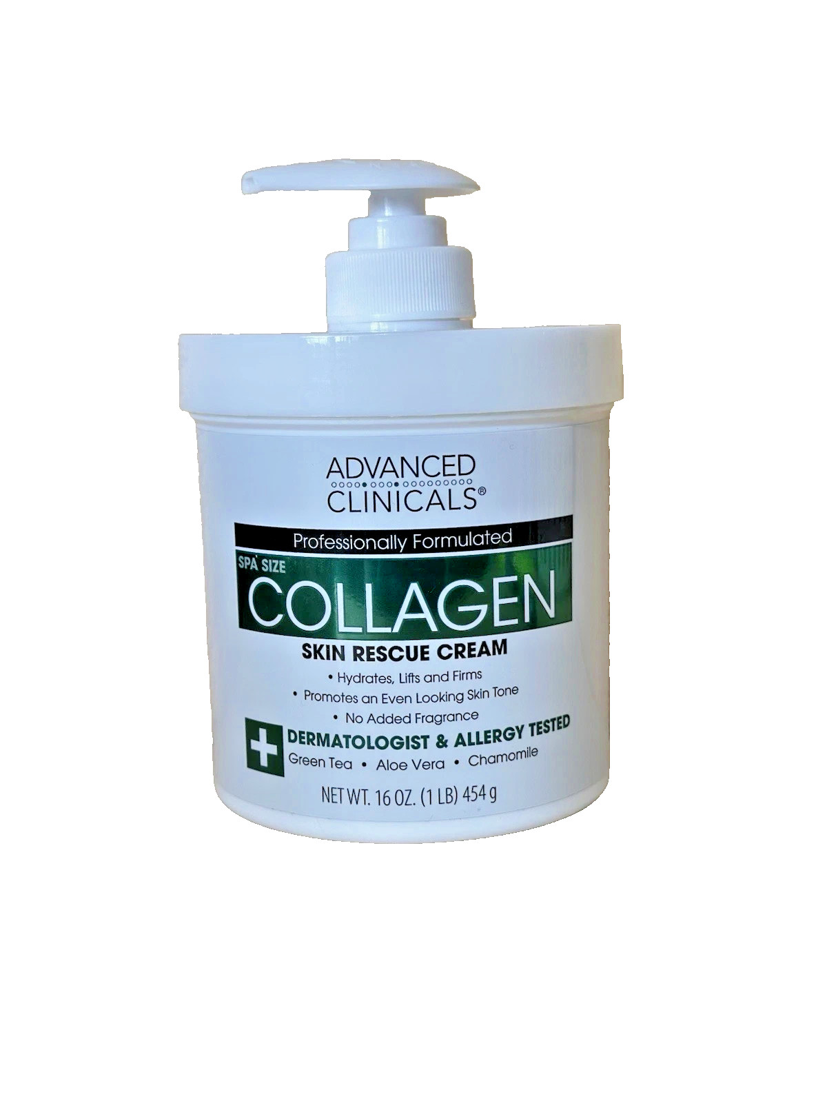 Advanced Clinicals Collagen Skin Rescue Cream, With Green Tea, Aloe-16oz