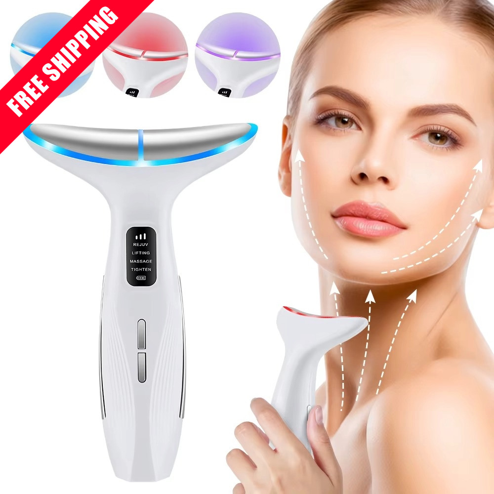 Microcurrent LED Neck & Face Lifting Massager Skin Tighten Anti Wrinkle Device