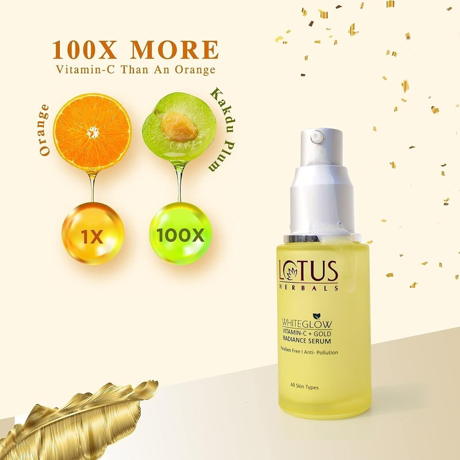 Lotus Herbals WhiteGlow Vitamin C and Gold Radiance Face Serum 30ml,