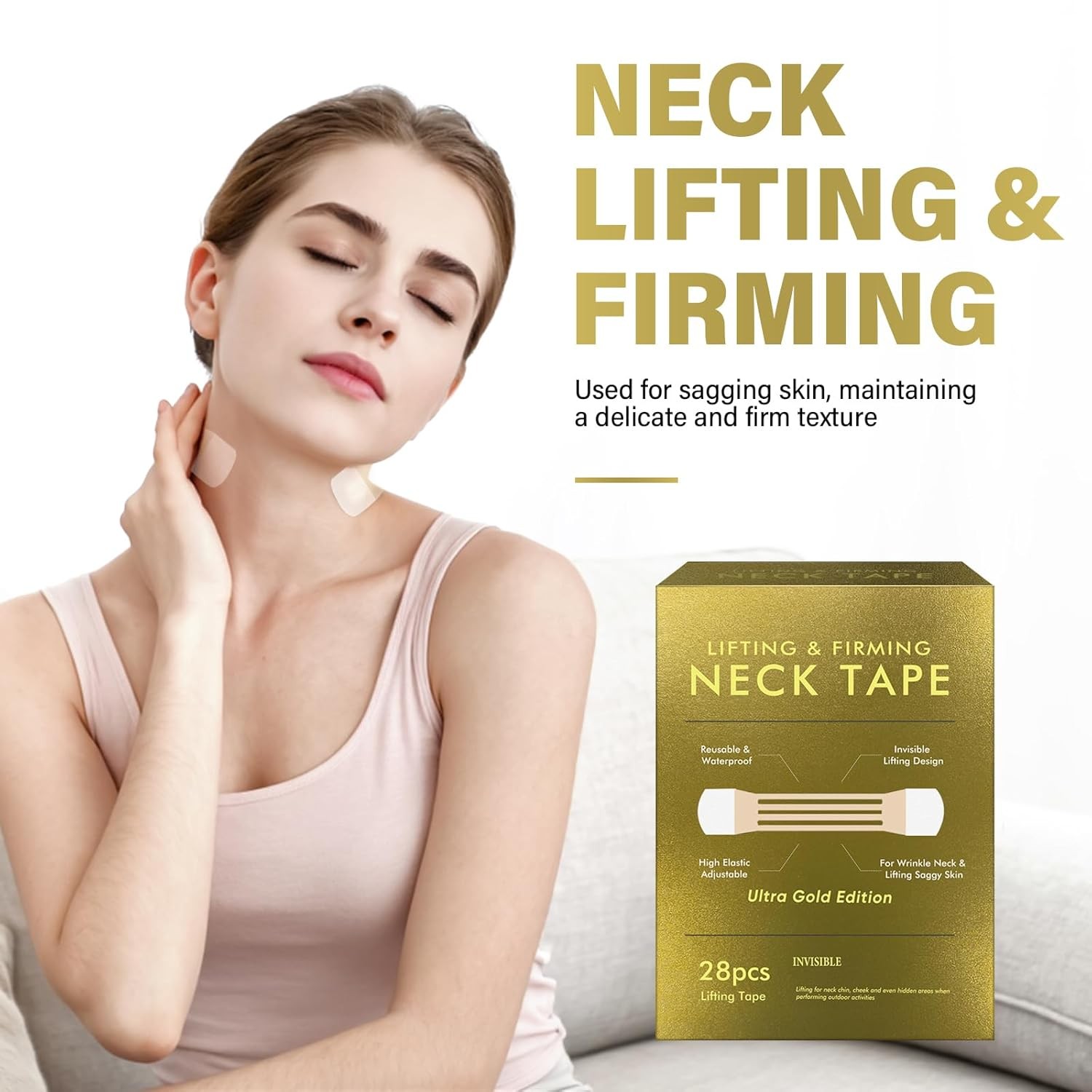 ITECFREELY 28PCS Neck Lift Tape, Double Chin & Sagging, Reusable Waterproof