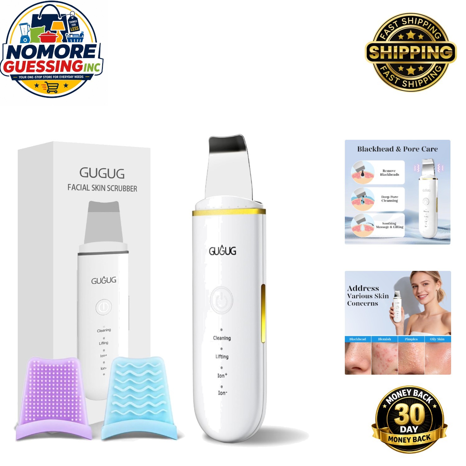 4-Modes Stainless Steel Skin Scrubber & Blackhead Remover for All Skin Types