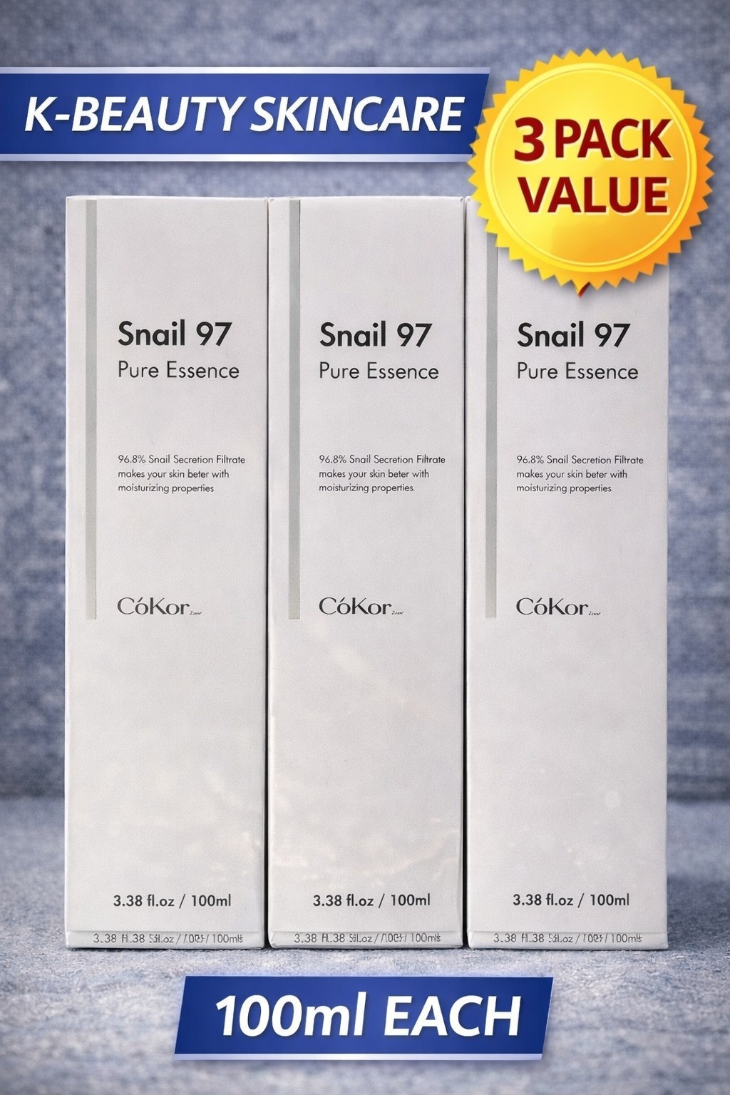 Snail 97 Pure Essence Serum 100ml K Beauty Skincare Moisturizing Full Size X3