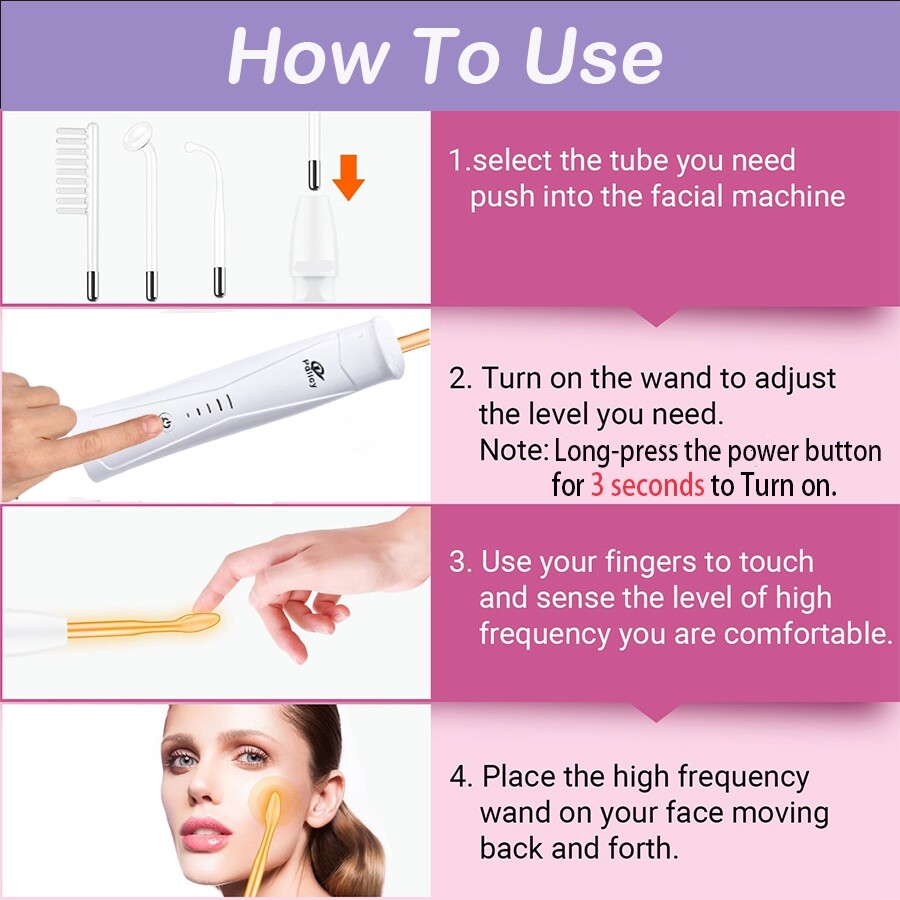 High Frequency Facial Machine – at Home Face Skin Wand Device with 4 Glass Tubes