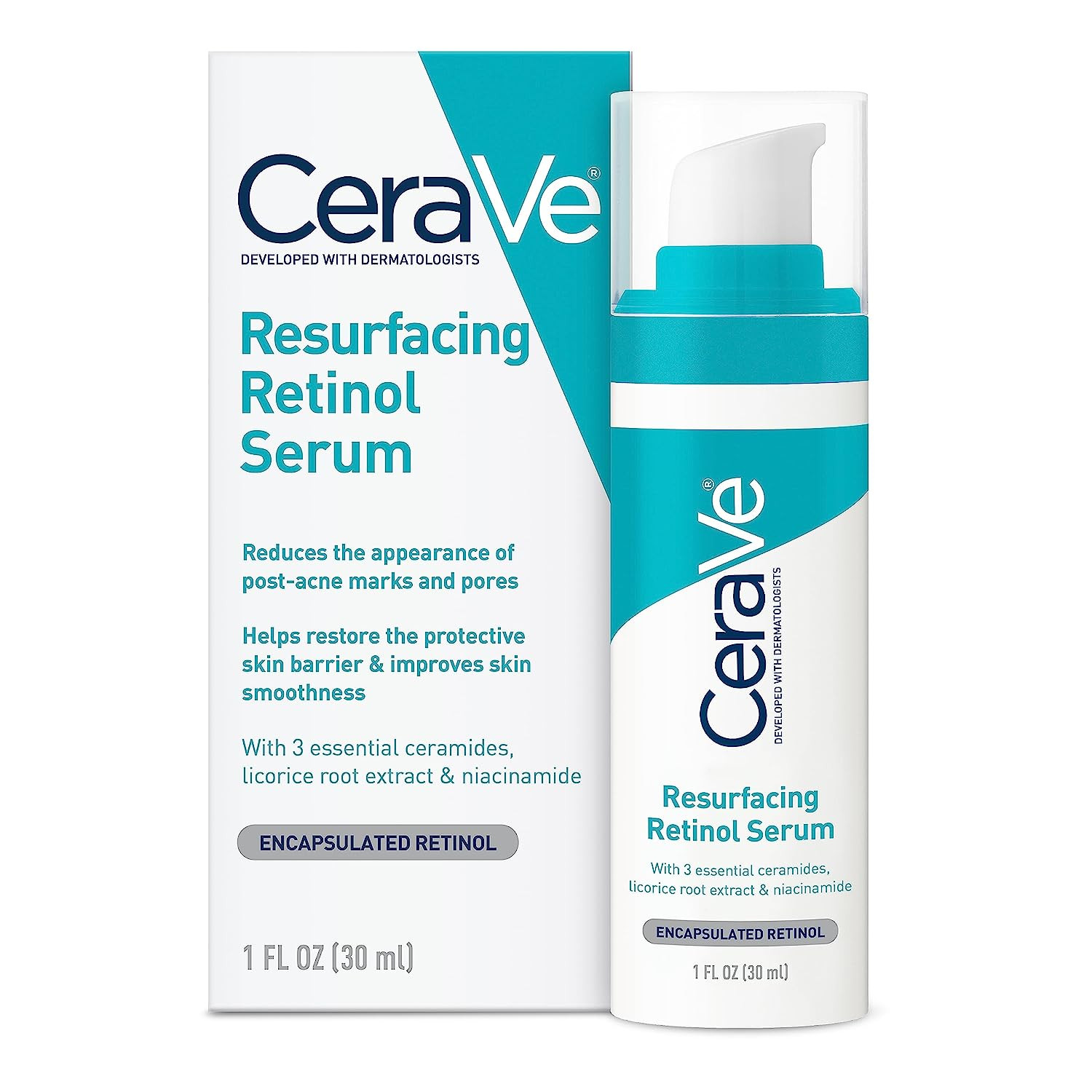 CeraVe Retinol Serum – Post-Acne, Texture & Pore Refining – 1 Oz
