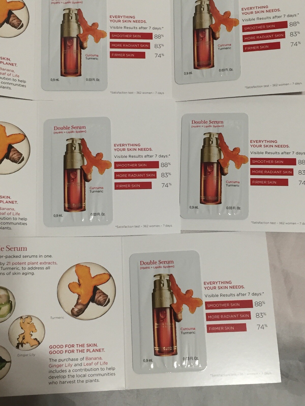 Lot of 5 Clarins Double Serum Hydric + Lipidic System 0.9ml / .03oz Each
