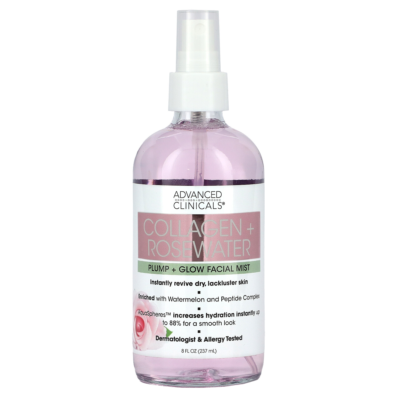 Collagen + Rosewater, Plump + Glow Facial Mist, 8 fl oz (237 ml)