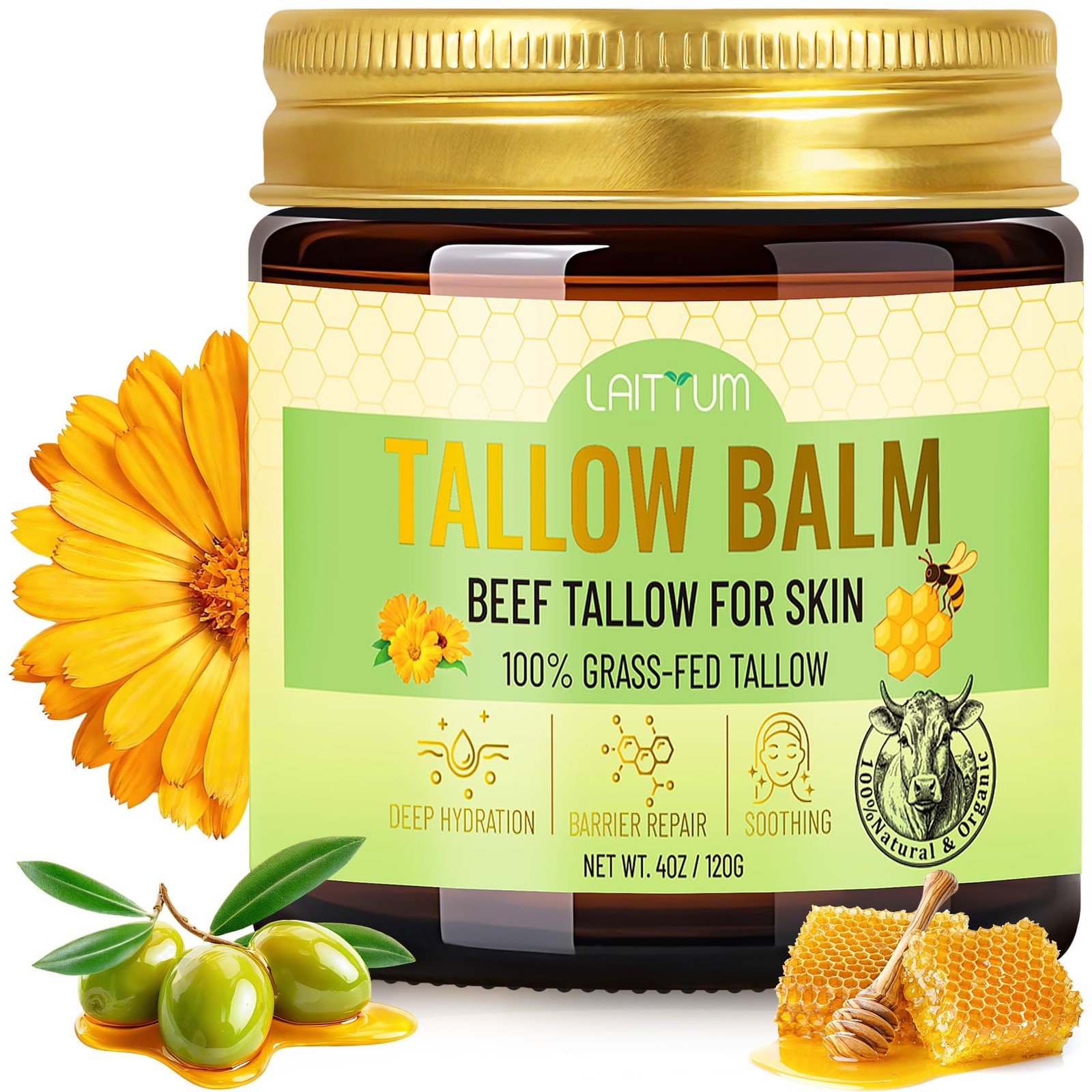 LAITYUM Beef Tallow for Skin -4oz Organic and 4 Fl Oz (Pack of 1)
