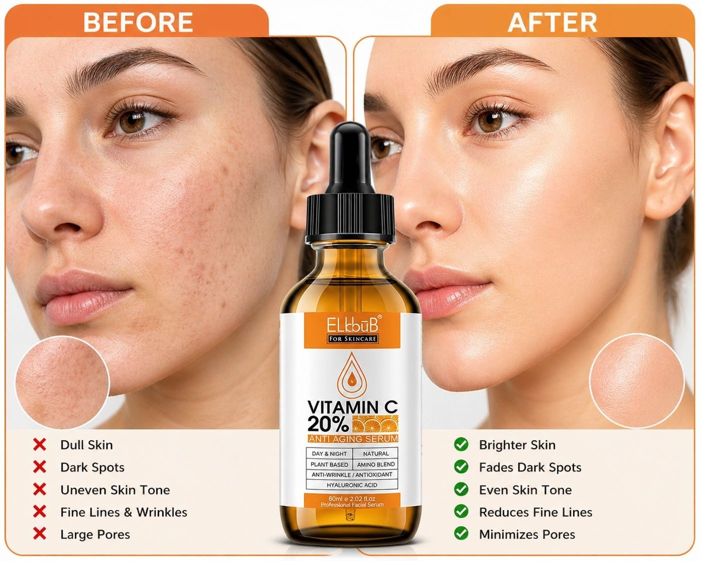 Premium 20% Vitamin C Serum For Face with Hyaluronic Acid, Retinol & Amino Acids