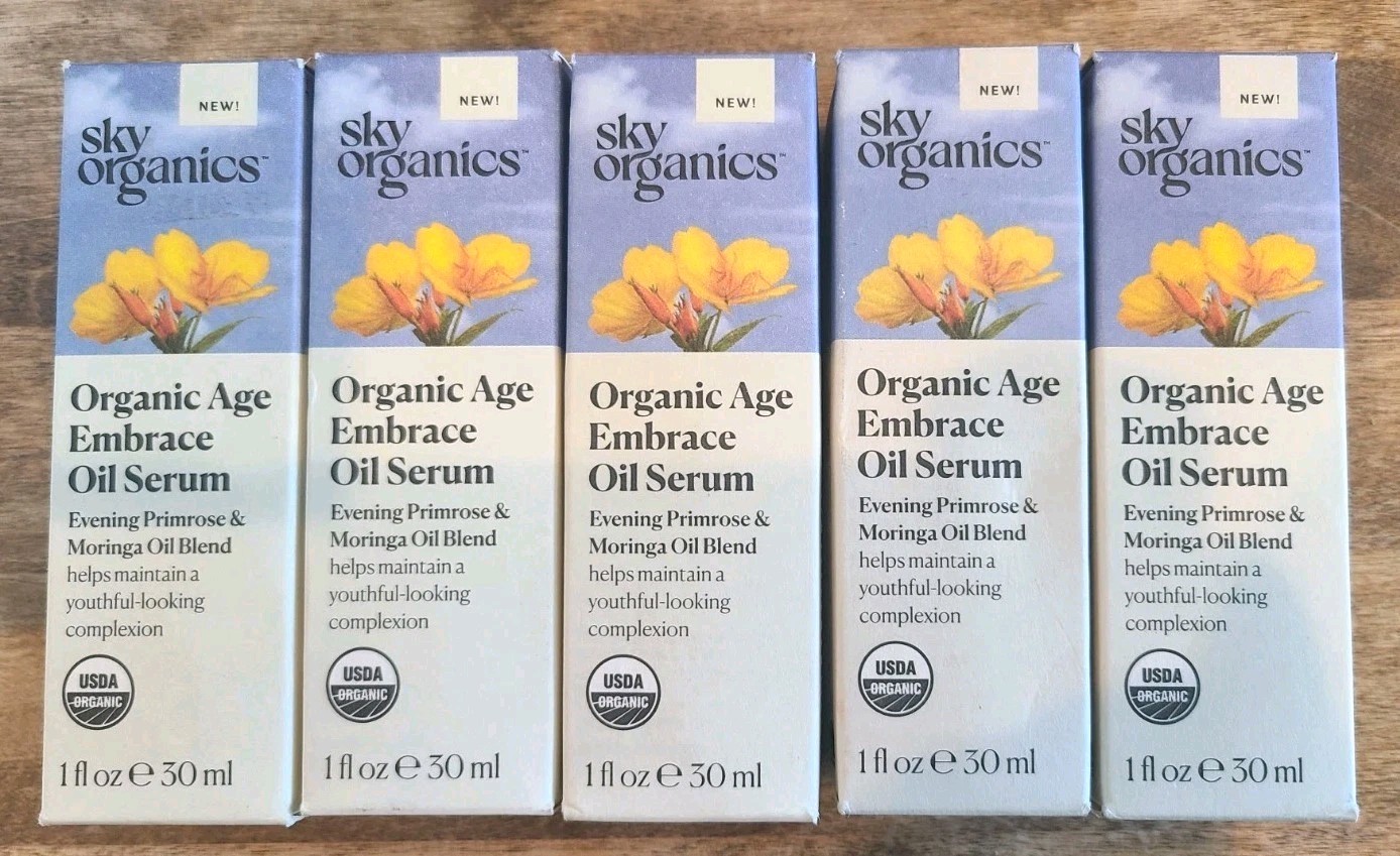 Lot/5 Sky Organics Organic Age Embrace Oil Serum 1oz Evening Primrose Jojoba