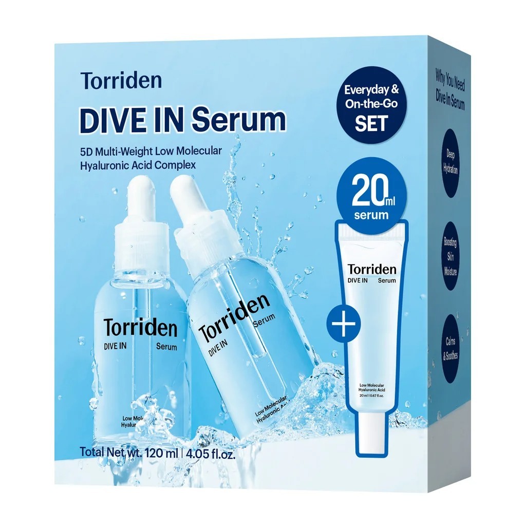 Torriden DIVE-IN Low-Molecular Hyaluronic Acid Serum Set 120ml/4.05oz, NEW