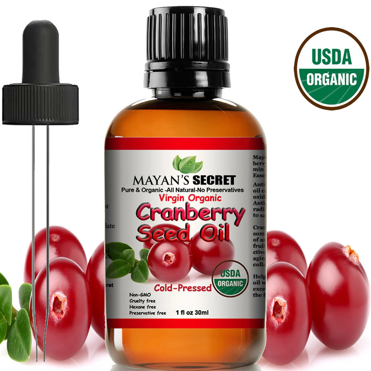 Cranberry Seed Oil -Virgin Organic USDA Certified Cold Pressed Anti-Aging Secret