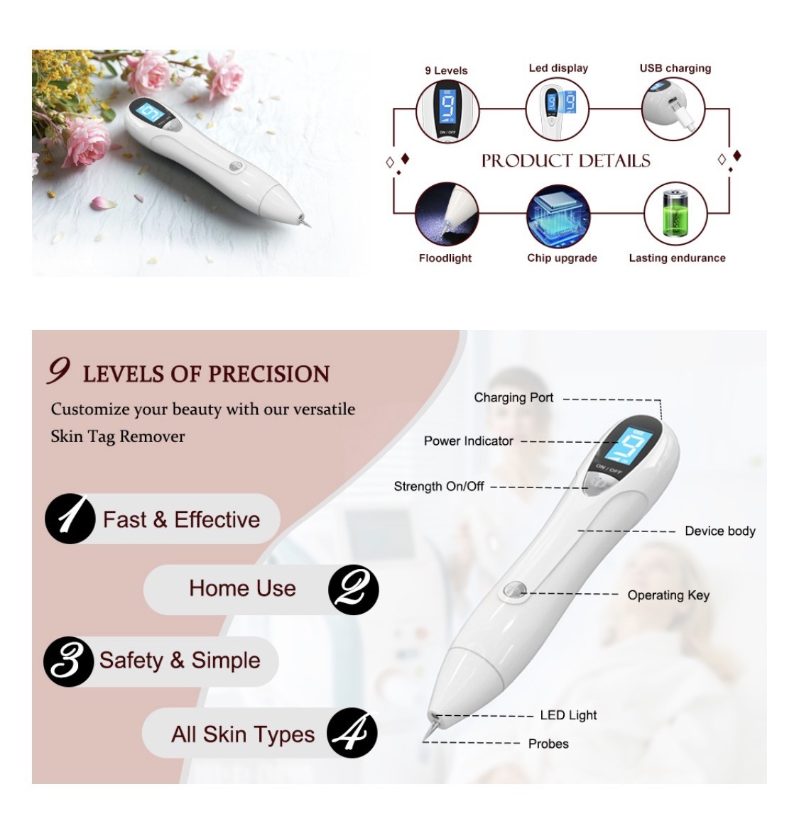 OPHERA Pen Rechargeable Skin Cleaning Beauty Machine Skin Tag Mole Spot Remover