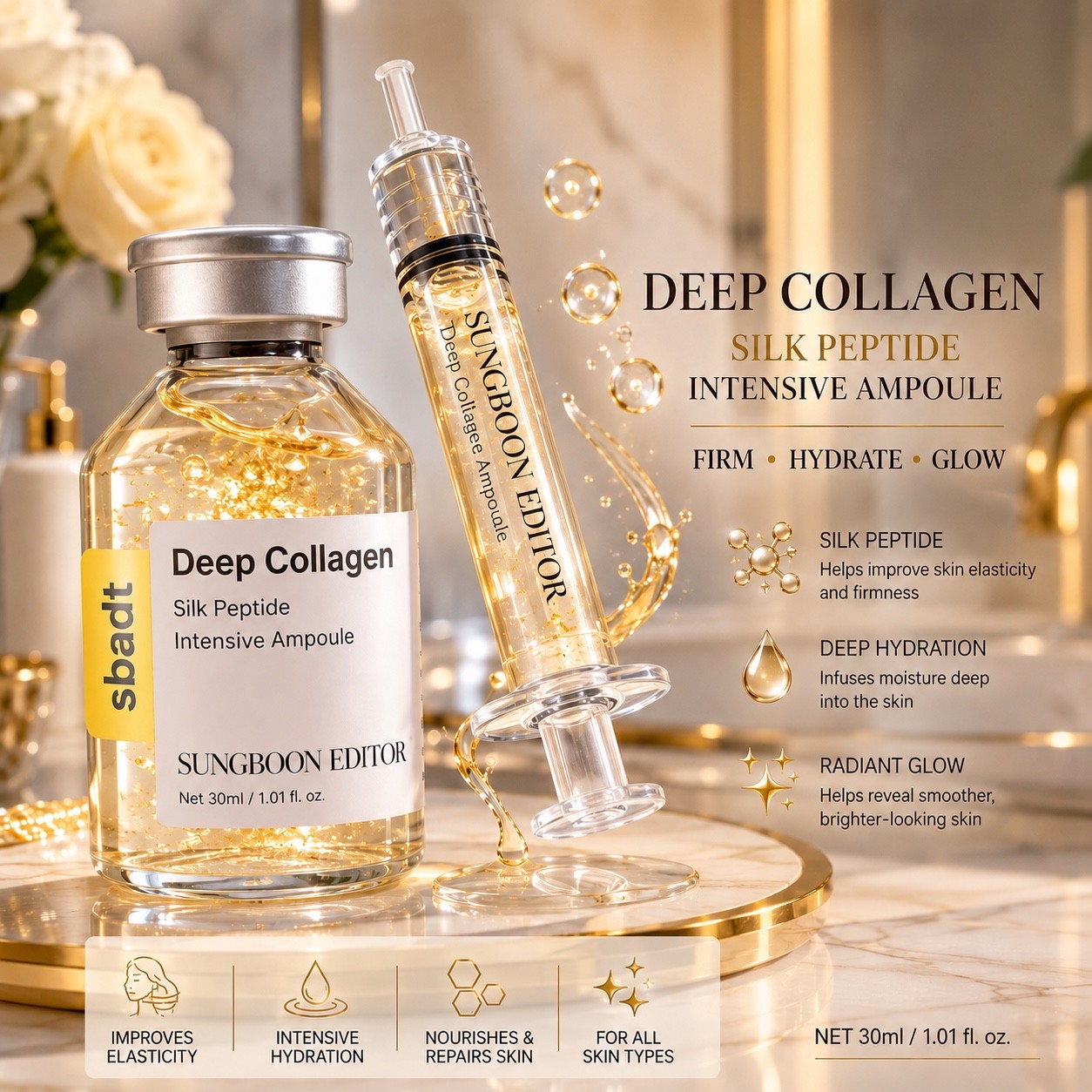 Deep Collagen Silk Peptide Intensive Ampoule Reduce Fine Lines Tighten Sung