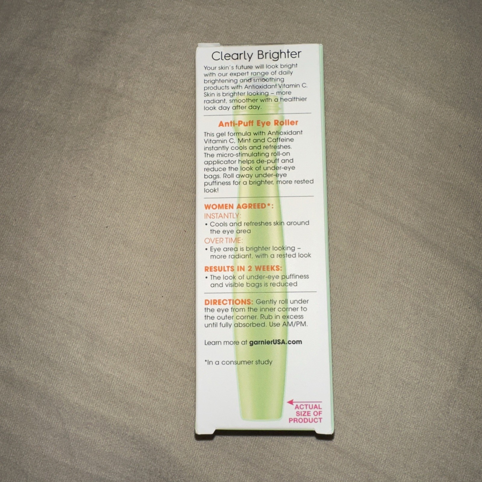 Garnier Clearly Brighter Under Eye Cream Roller Caffeine Mint Vitamin C, 1 Count