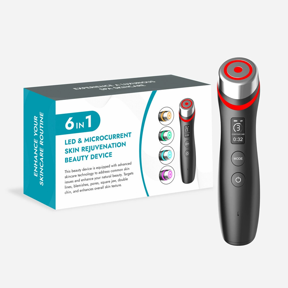 5 Colors Facial LED 6-in-1 Real Glass Glow Beauty Device Remove Wrinkle – Black