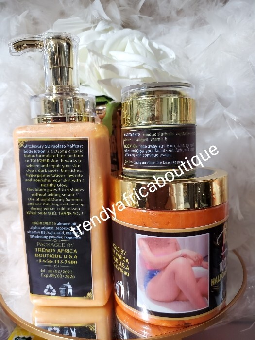 3pcs Glitz Luxery 5D HC Molato soap, lotion & Snowwhite face Cream Set