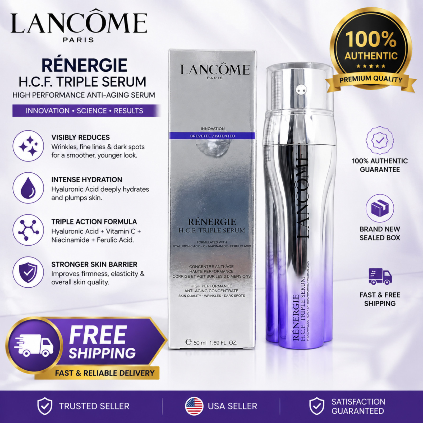 Lancome Renergie H.C.F. Triple Anti-Aging Serum 50ml 1.7oz New Sealed