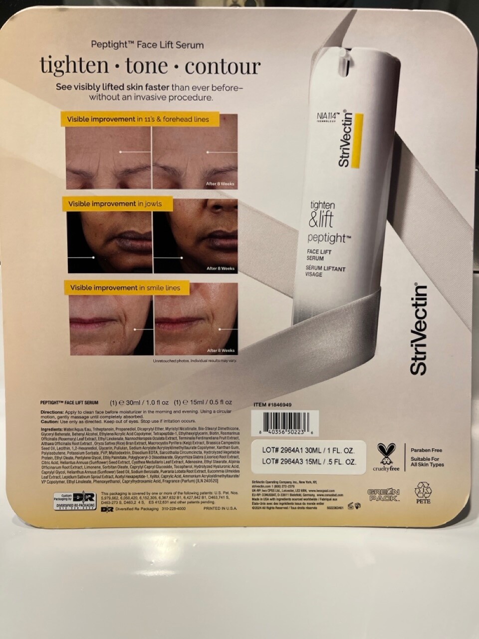 StriVectin Tighten & Lift Peptight Face Lift Serum 2-Pack | 1oz + 0.5oz | NEW