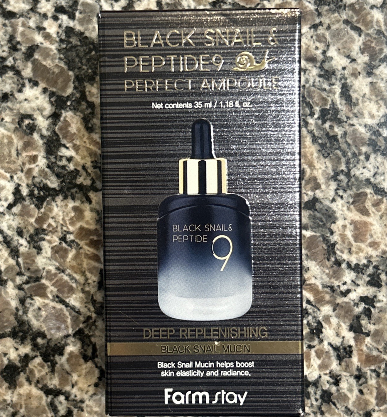 FarmStay KOREAN Black Snail & Peptide9 PERFECT AMPOULE Deep Replenishing Mucin
