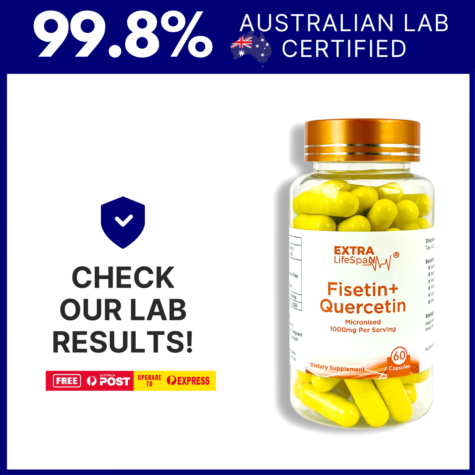 Fisetin Quercetin Australia 99.8% AU Lab Certified 500mg x60 Capsules Supplement