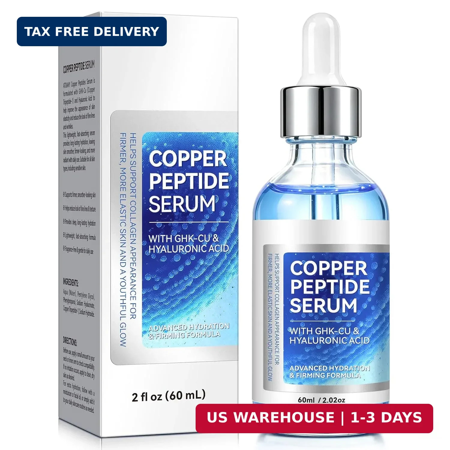 Copper Peptide Serum with Hyaluronic Acid, Lightweight Hydrating Face Serum for