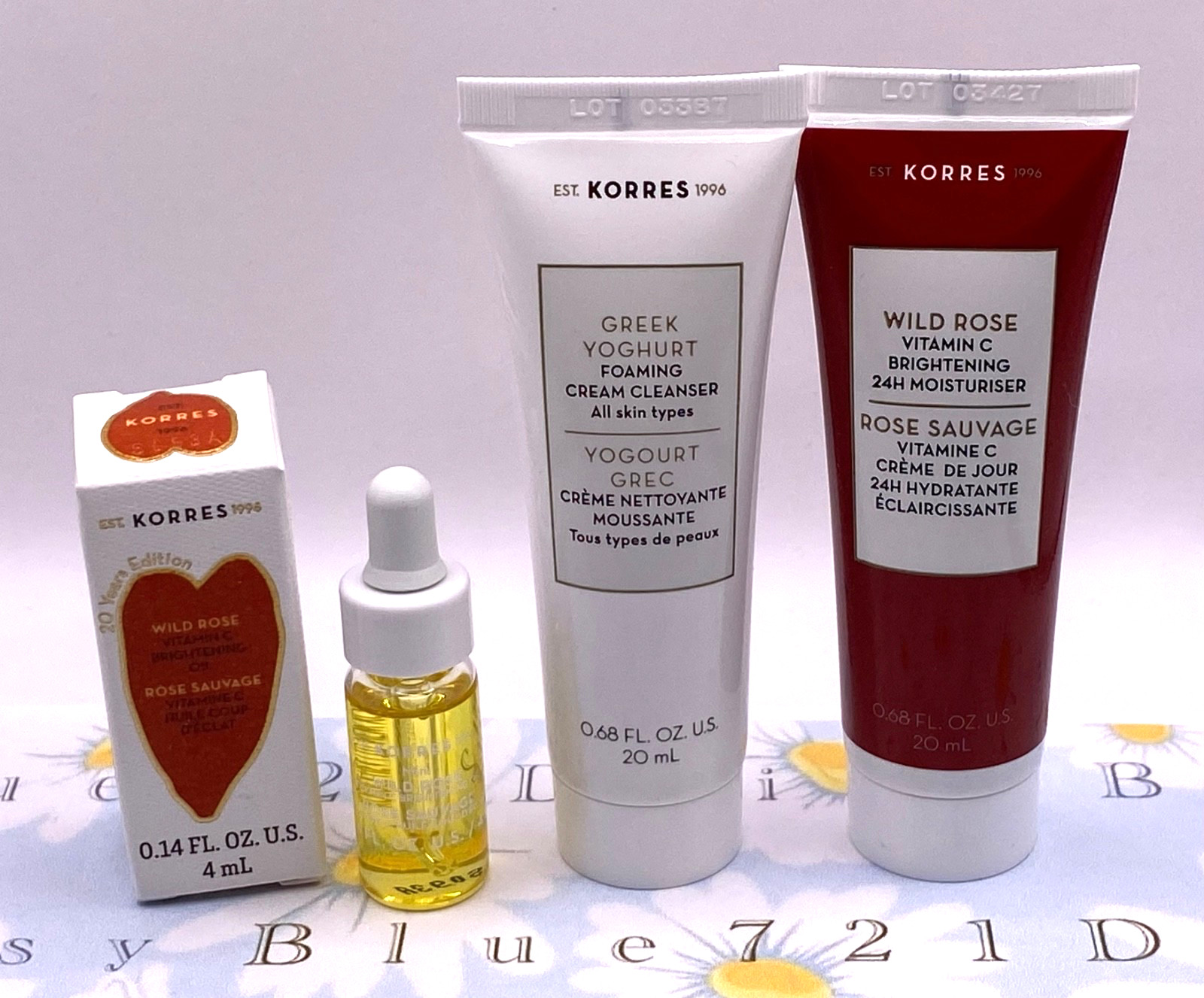 Korres Greek Yoghurt Foaming Cleanser & Wild Rose Moisturizer & Oil Lot of 3