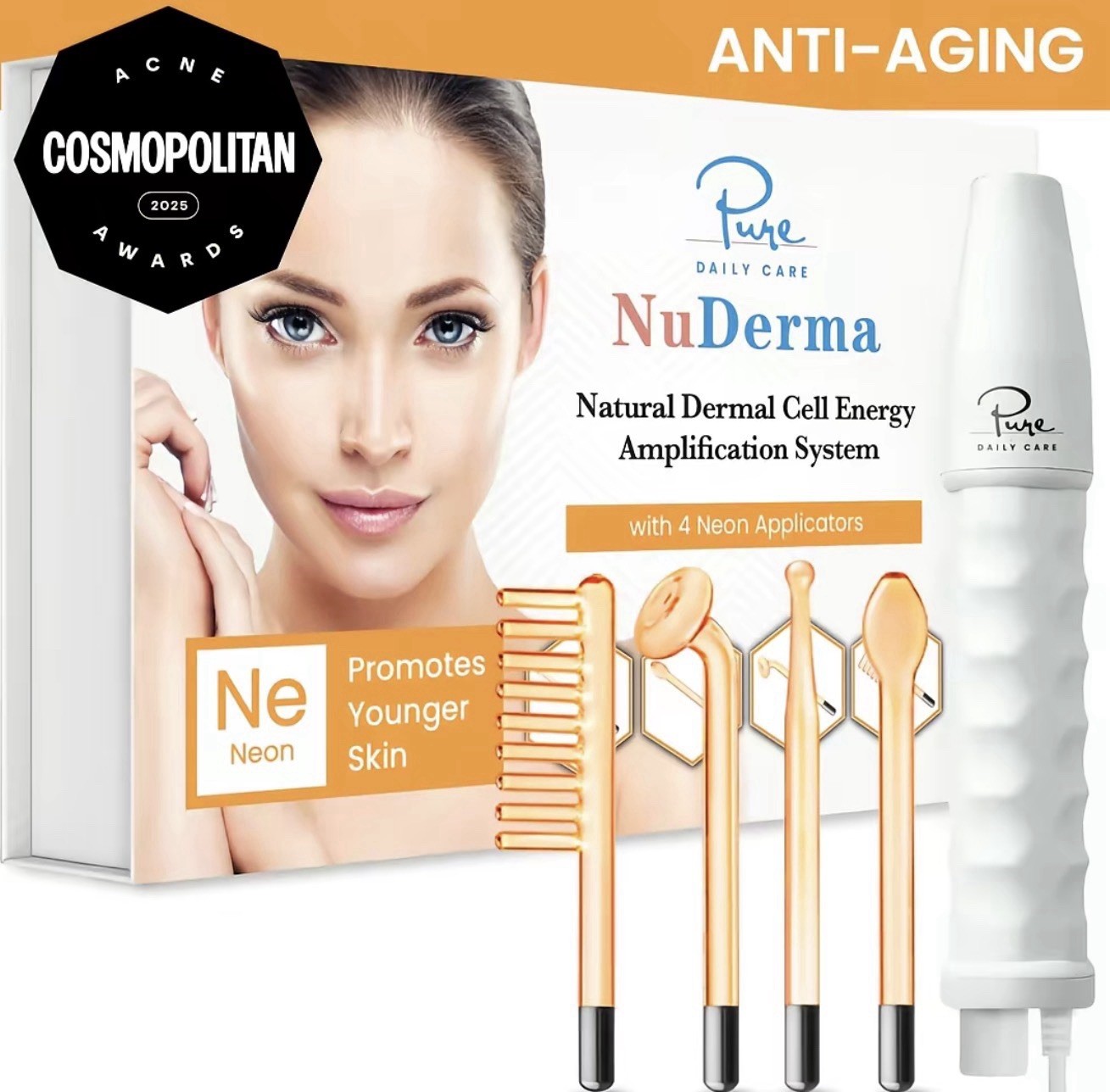 NuDerma High Frequency Wand Anti Aging Acne Skin Therapy Device Neon Argon