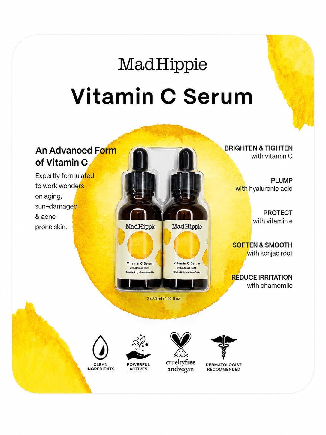 Mad Hippie Vitamin C Serum – 2 Pack (2 x 30 mL / 1.02 fl oz) Brand-new, sealed