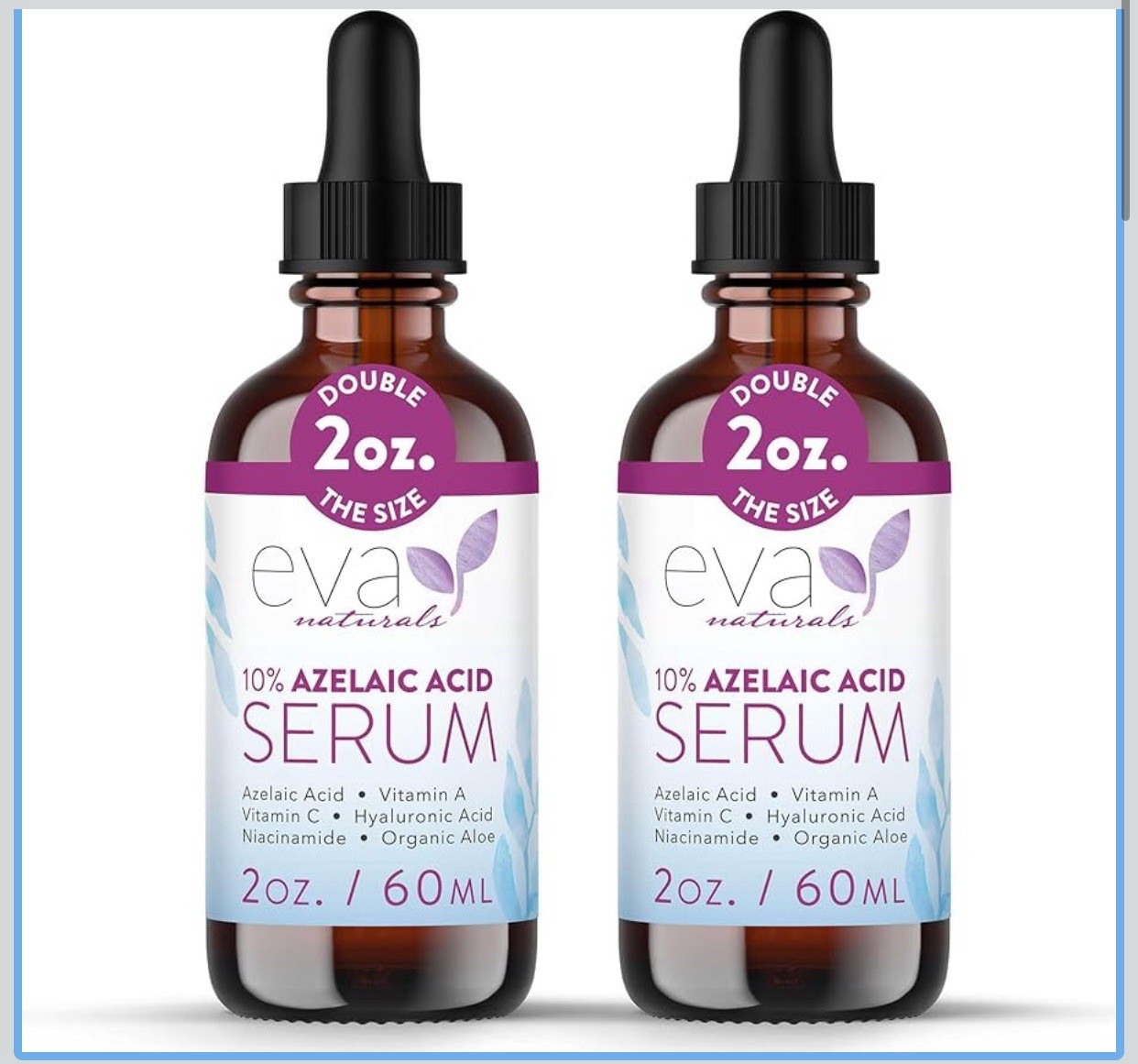 2xEva Naturals Azelaic Acid Serum for Face Niacinamide Hyaluronic Acid Vita ACE