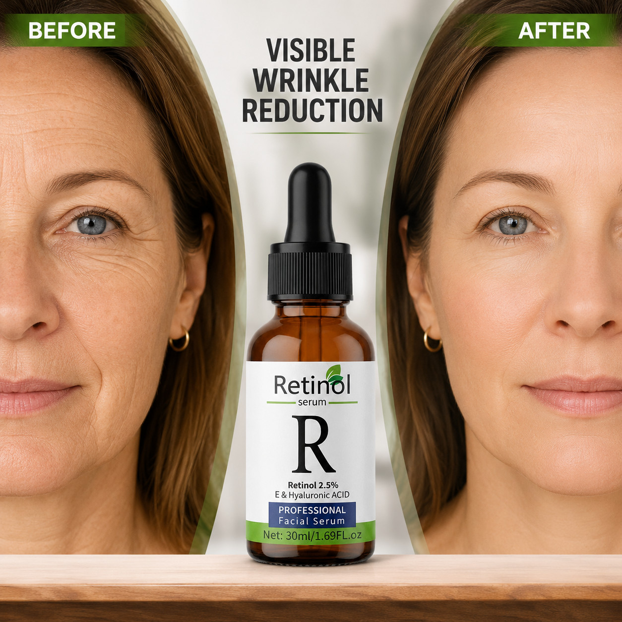 Retinol, Niacinamide, Vitamin C, Hyaluronic Acid, AntiAging Wrinkle SERUM – 1 oz