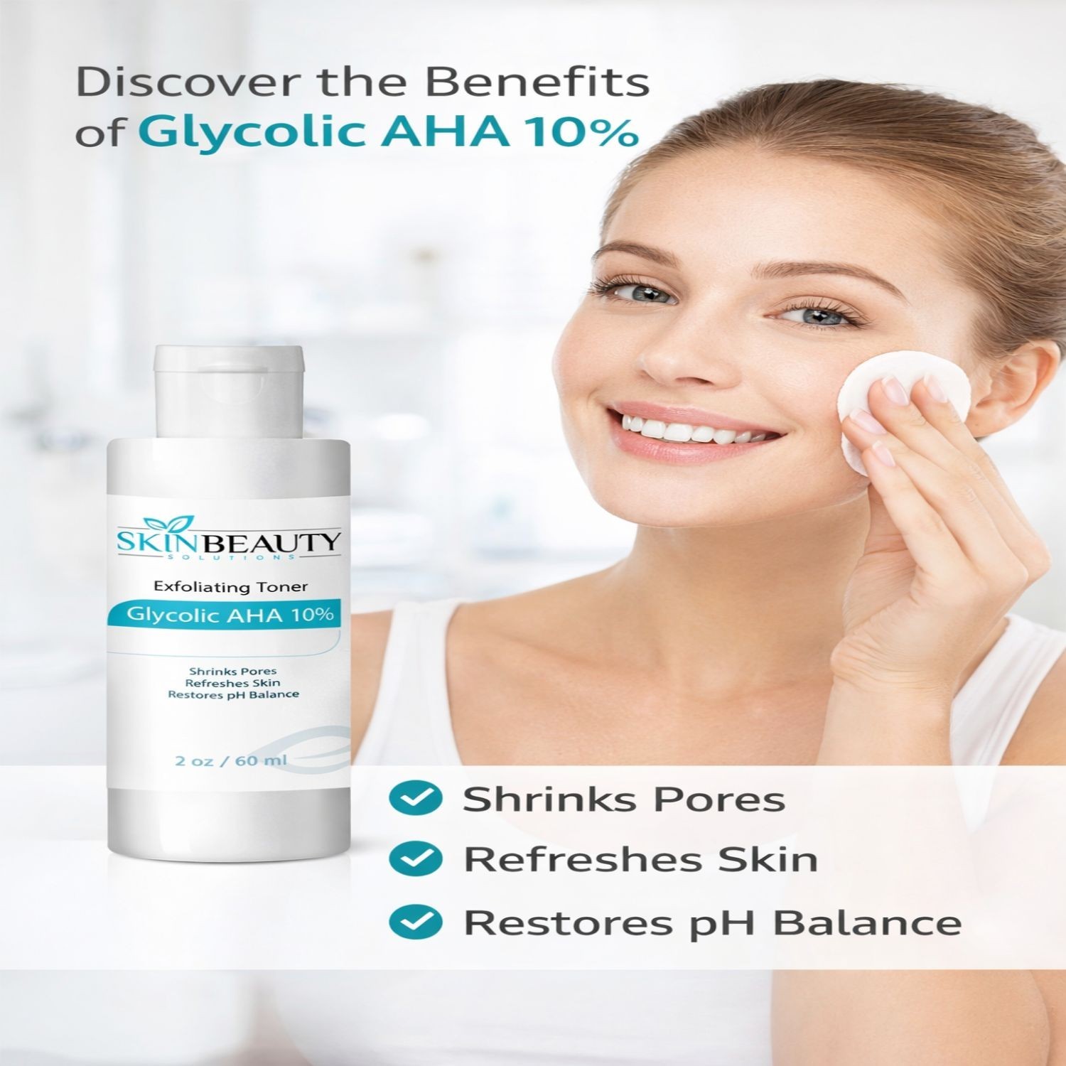 2 oz Exfoliating Glycolic Acid Skin Peel Toner for Large Pores, Acne, Wrinkles