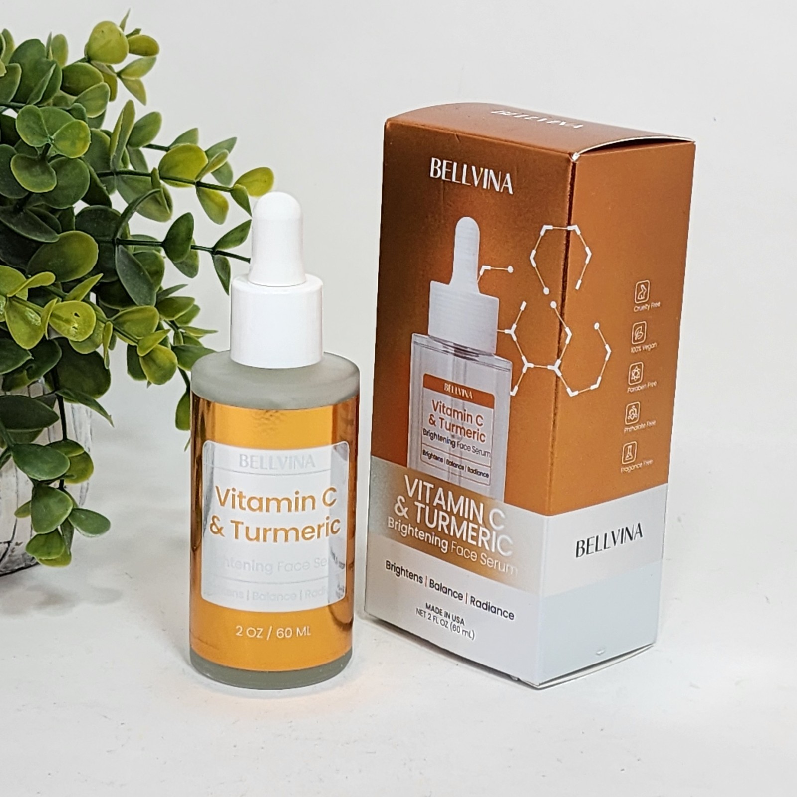 Bellvina Vitamin C & Turmeric Brightening Face Serum Balance & Radiance 2 fl oz