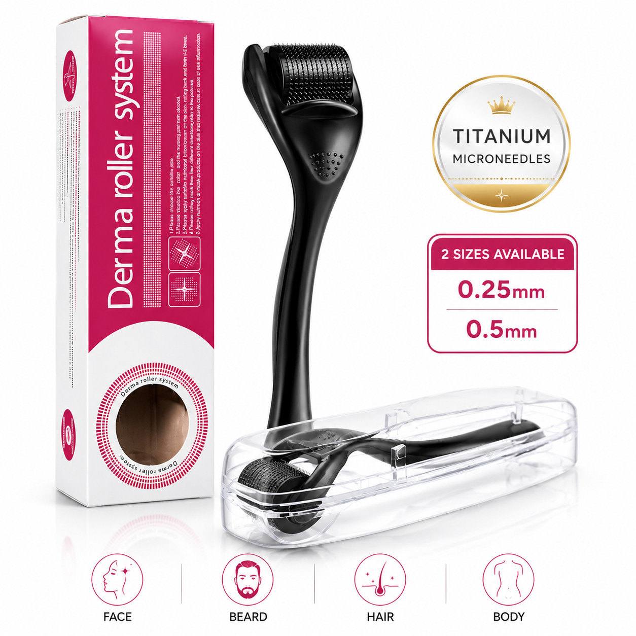 Beard Derma Roller For Hair Loss Beard Growth Titanium Derma Roller 0.5mm 0.25mm