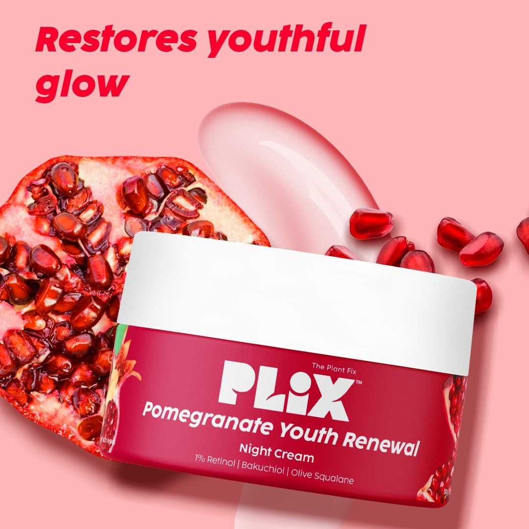 Plix Pomegranate Night Cream 50g with 1% Retinol & Bakuchi Oil reduces fine line