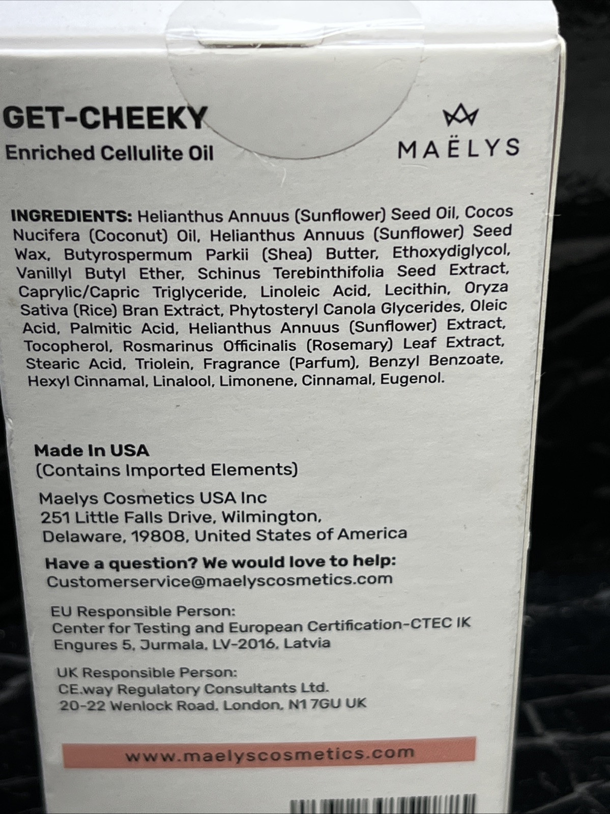 Maelys GET-CHEEKY Enriched Cellulite Oil 2 oz NEW Free Shipping