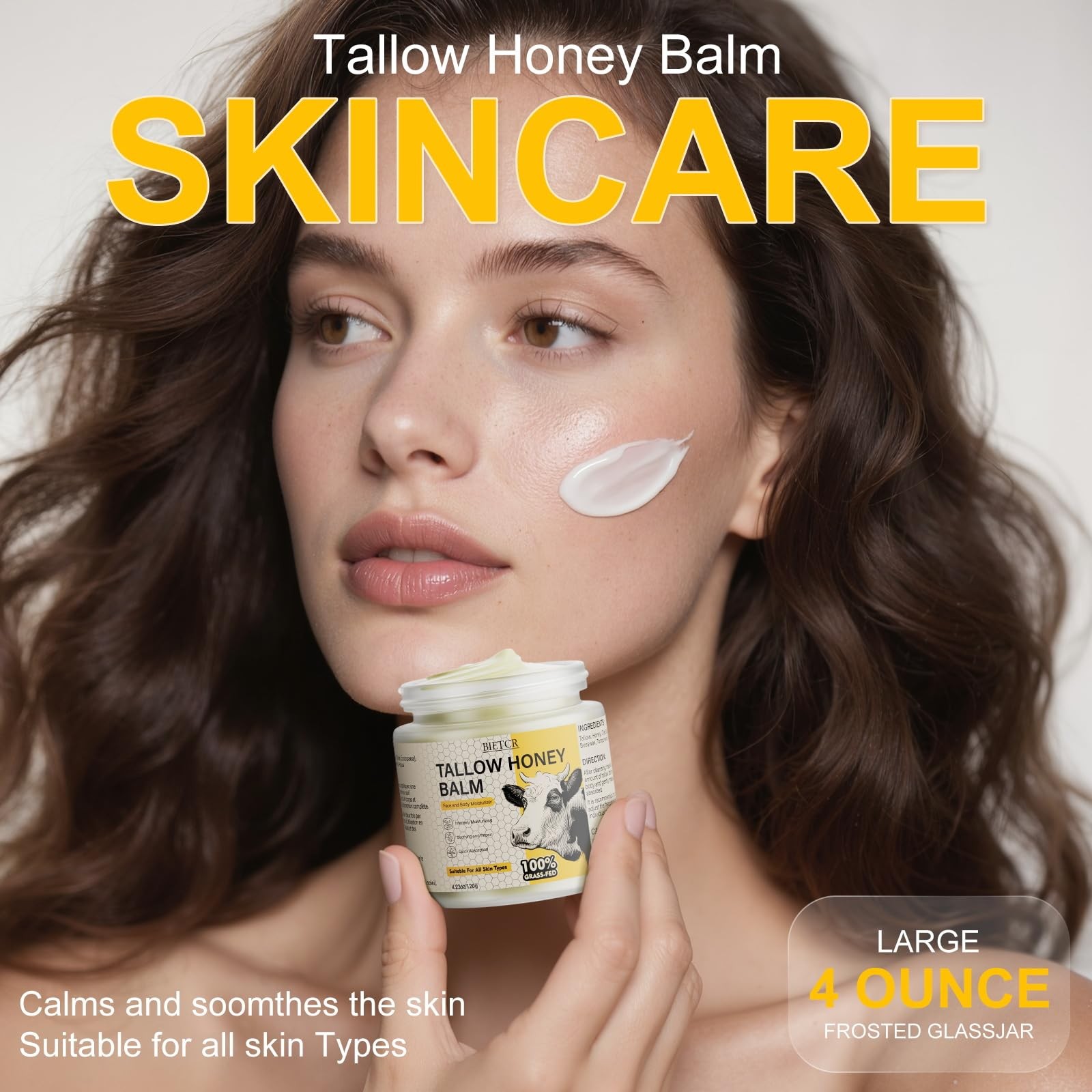 Organic Grass-Fed Beef Tallow for Skin,Body,Tallow Face Moisturizer for Eczem…